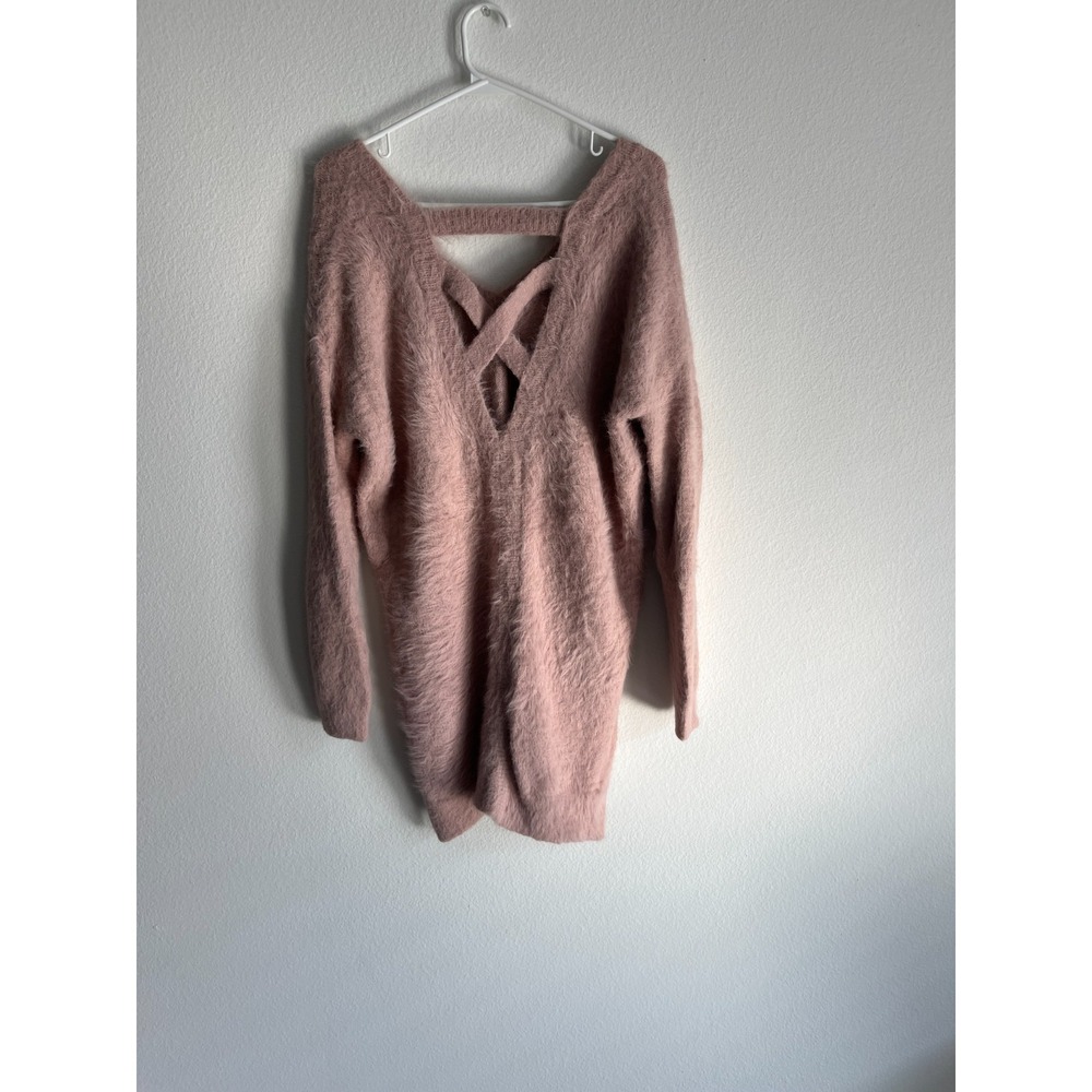 Ruby Moon‎ Oversized Sweater Womens Small Rose Pink Tight Knit Criss Cross Back